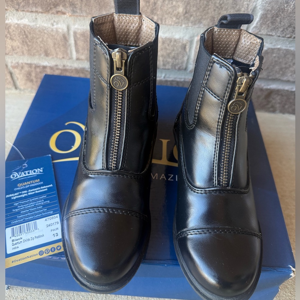 Kids Riding Paddock Black Leather Boots Ovation Quantum Child Zip Paddock
